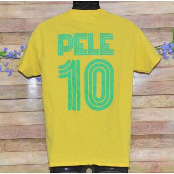 Vintage Pele Soccer Men's Yellow Pele #10 T-Shirt Tee M Cotton Fanwear Casual - Picture 4 of 7